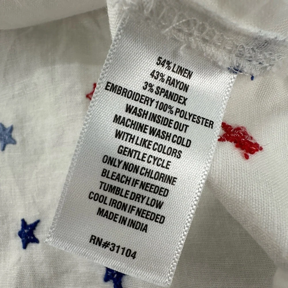 Crown & Ivy Embroidered Star Blouse Patriotic Red White Blue Linen Blend Top S - Picture 10 of 13
